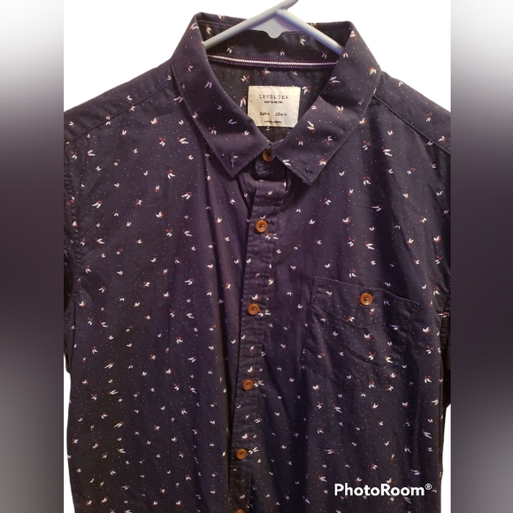 Men's Level Ten Navy Modern Fit Shirt Short Sleeve Button Up Collar - Picture 2 of 4